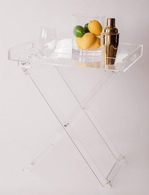 Designstyles Luxurious Acrylic Foldable Tray Side Table with Handles, Clear (DST-AFTTH)