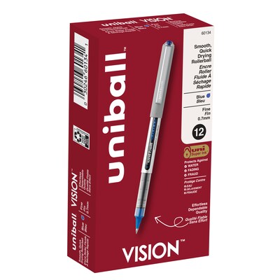 uni-ball Vision Rollerball Pens, Fine Point, 0.7mm, Blue Ink (60134)