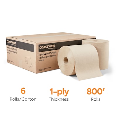 Coastwide Professional™ Recycled Hardwound Paper Towels, 1-ply, 800 ft./Roll, 6 Rolls/Carton (CW2181