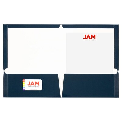 JAM Paper Laminated Glossy 2 Pocket Presentation Folders, Navy Blue, 100/Box (5042523)
