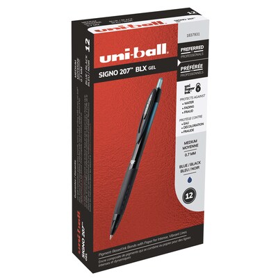 uniball 207 BLX Retractable Gel Pens, Medium Point, 0.7mm, Black Ink, Dozen (1837931)