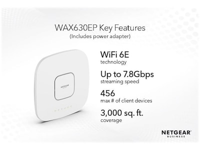 Netgear AXE7800 7800Mbps Tri Band PoE Wi-Fi 6E Access Point, White (WAX630EP-100NAS)