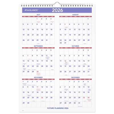 2025-2026 AT-A-GLANCE 12" x 17" Academic Monthly Wall Calendar, Purple/Red (PMA2-28-26)