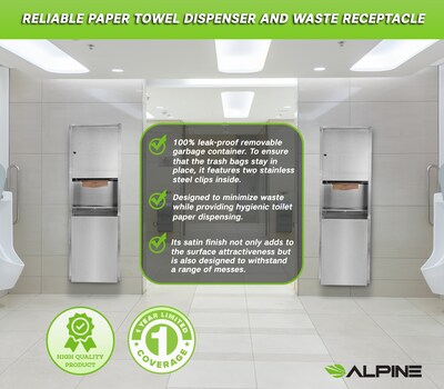 Alpine Industries Centerpull Paper Towel Dispenser, Stainless Steel (492)