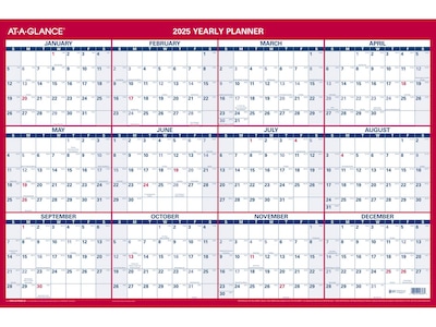 2025 AT-A-GLANCE 36 x 24 Yearly Wet-Erase Wall Calendar, Reversible, White/Red (PM26-28-25)