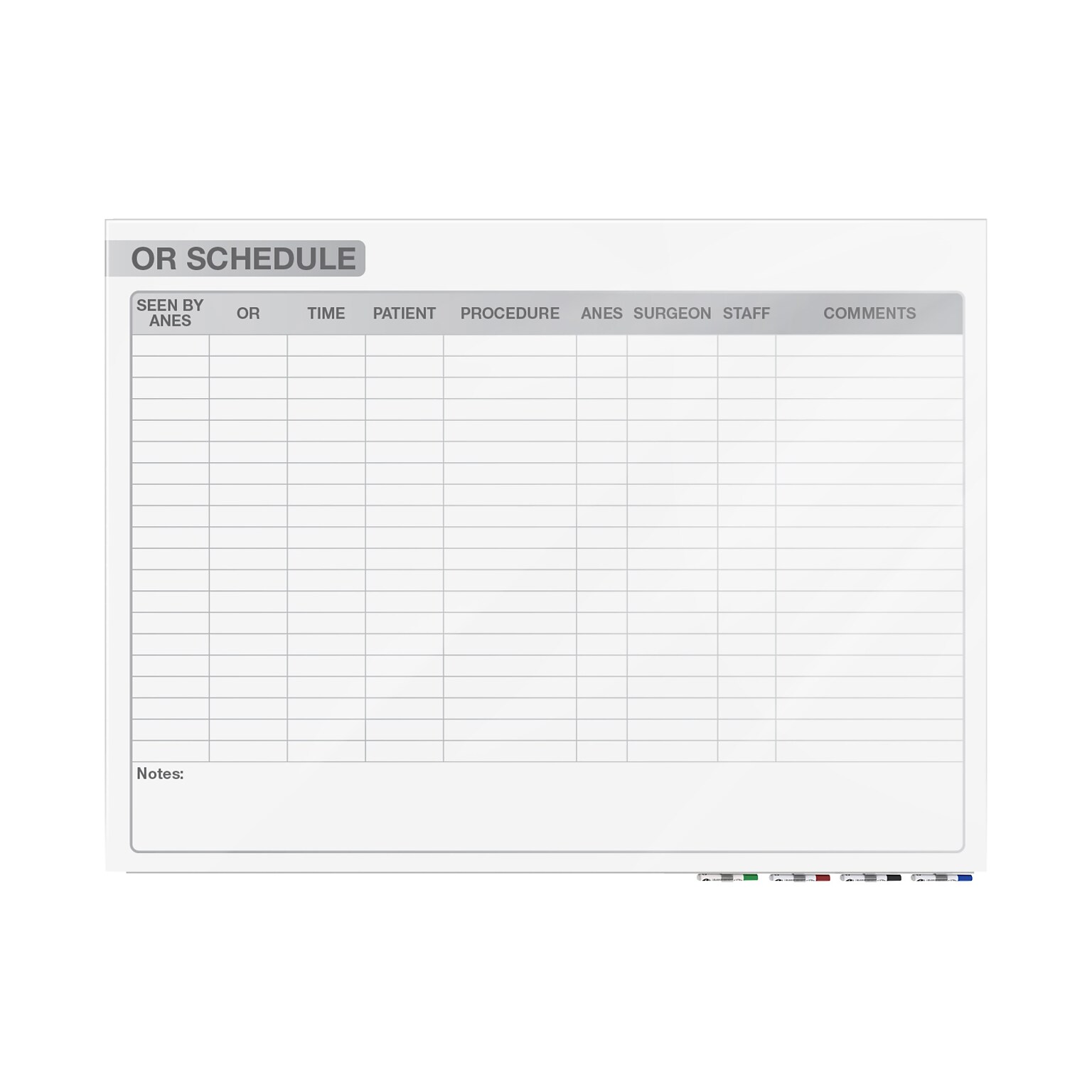 Ghent Aria OR Schedule Glass Dry-Erase Whiteboard, 3H x 4W (GRPARIASN13S-34)