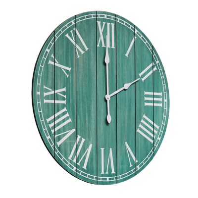 Elegant Designs Wood Plank 23" Large Rustic Coastal Wall Clock, Dark Aqua Wash (HG2003-DAW)