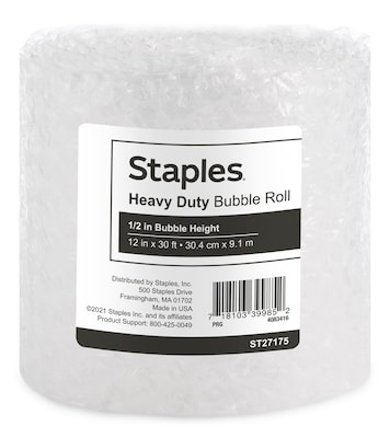Staples® 1/2 Bubble Roll, 12 x 30, Clear (4069423)
