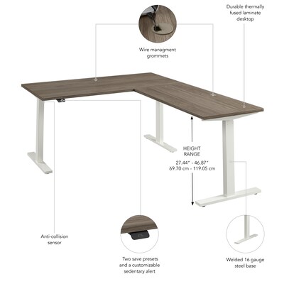 Bush Business Furniture Move 60 Series 60"W L Shaped Adjustable Standing Desk, Modern Hickory (M6SL6078MHWK)