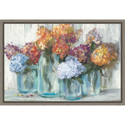 Amanti Art Fall Hydrangeas in Glass Jar Crop by Carol Rowan Framed Canvas Wall Art Print, 23 x 16