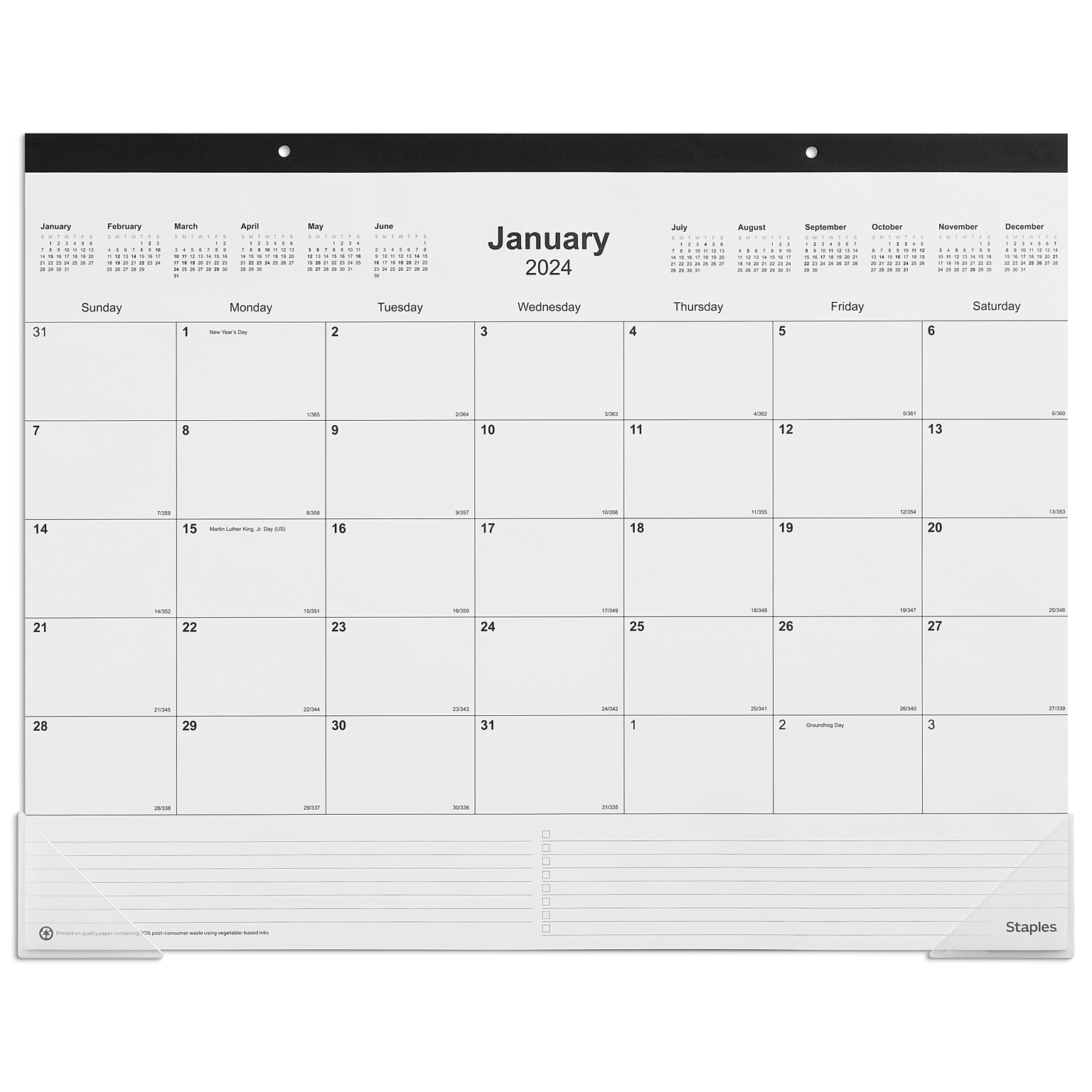 2025 Staples 22 x 17 Desk Pad Calendar, Unlined, Black/White (ST58448-25)