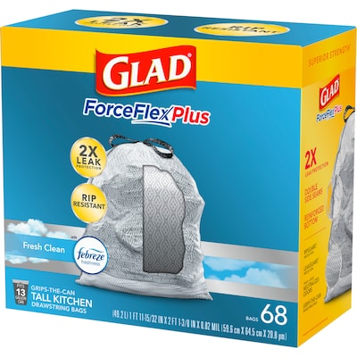 Glad ForceFlex OdorShield 13 Gallon Kitchen Trash Bag, 23.75 x 25.4, Low  Density, 0.72 mil, Gray, 120 Bags/Box (79158)