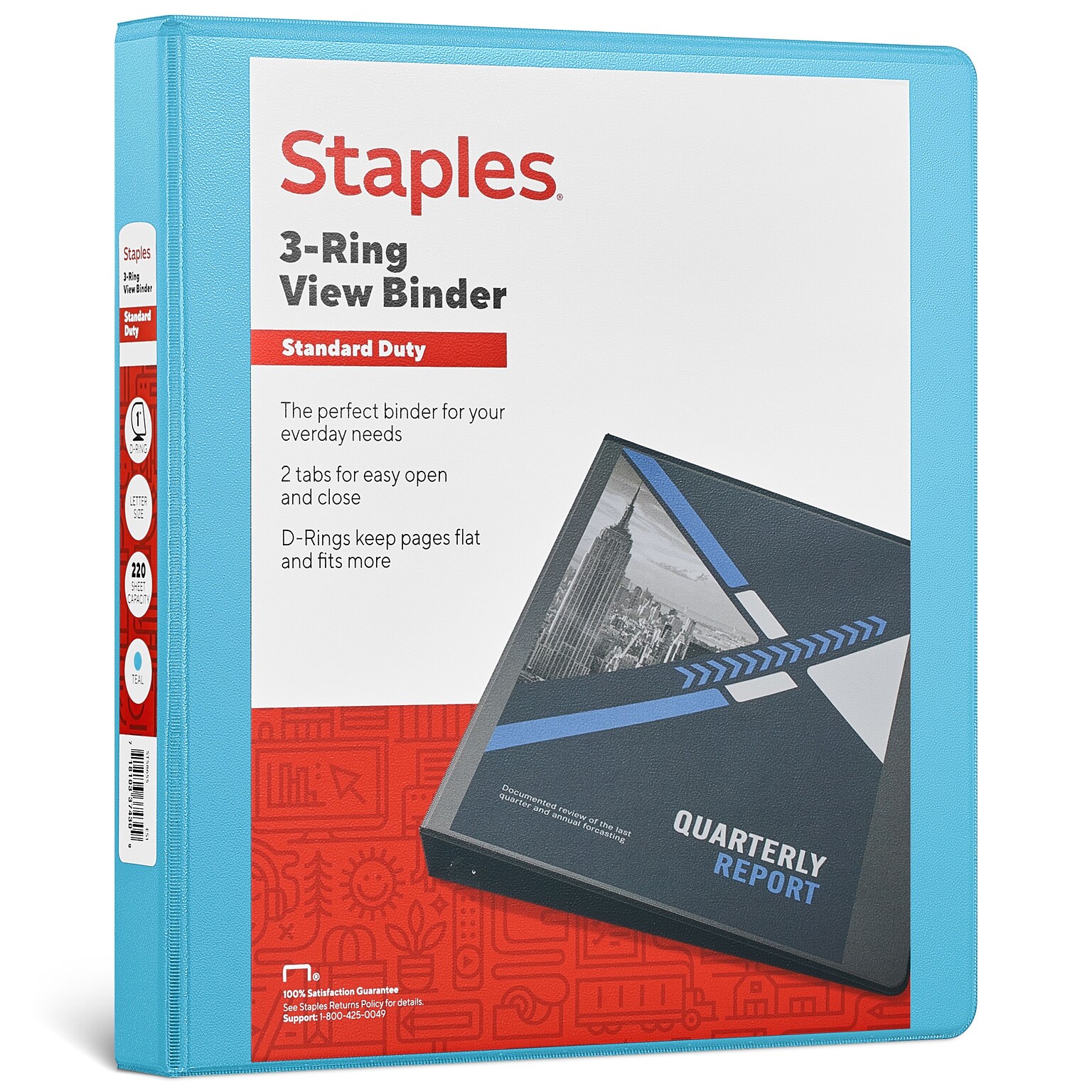 Staples® Standard 1 3 Ring View Binder with D-Rings, Teal (58652)