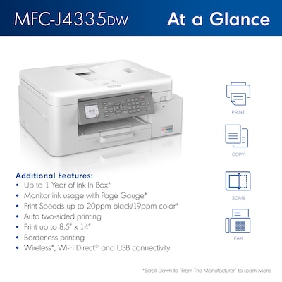Brother INKvestment Tank MFC-J4335DW Wireless Color All-in-One Inkjet Printer