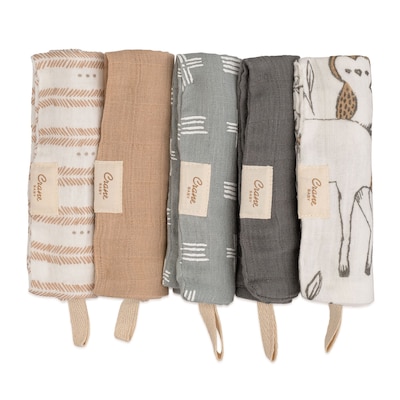 Crane Baby Ezra Wash Cloth Set, 5-Piece, Woodland Animal (BC-110WC)