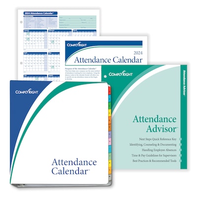 2024 ComplyRight Attendance Tracking Kit, 24" x 36" Yearly Dry Erase Wall Calendar, Blue/White (A0101)