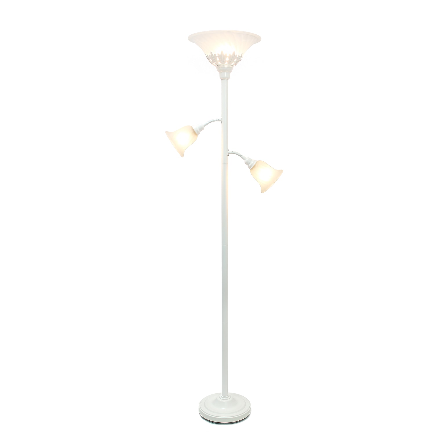 Lalia Home Torchiere Floor Lamp with 2 Reading Lights and Scalloped Glass Shades, White (LHF-3002-WH)