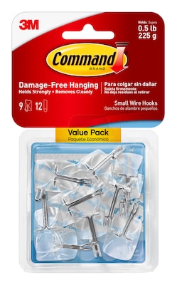 Command Small Wire Toggle Hooks, Damage Free Hanging of Dorm Room Decorations, 9 Command Hooks, 12 C