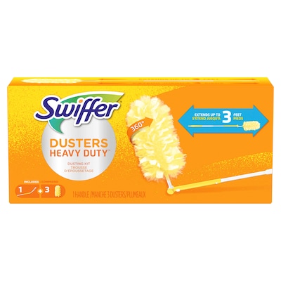 Swiffer 360 Durable Heavy Duty Fiber Dusters with Extendable Handle Kit, White/Yellow, 3/Pack (44750