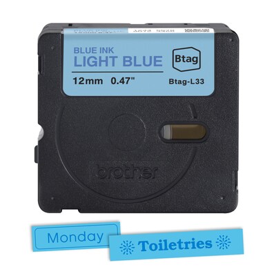 Brother P-touch Btag BTAGL33 Label Tape, 1/2" x 13.1' (12mm x 4m), Blue on Light Blue (BTAGL33)