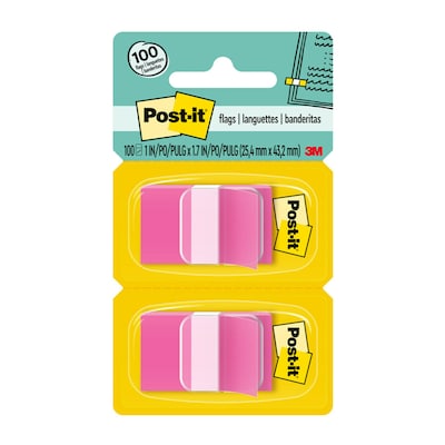 Post-it Flags, 1 Wide, Pink, 100 Flags/Pack (680-BP2)