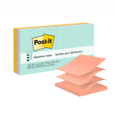 Post-it Pop-up Notes, 3 x 3, Beachside Café Collection, 100 Sheet/Pad, 6 Pads/Pack (R330-AP)