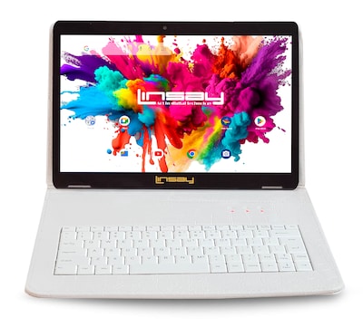 Linsay 10.1Octa Core  Tablet, WiFi, 128GB, Andriod, White Crocodile Style Keyboard