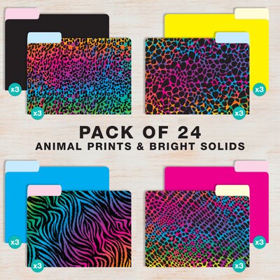 Global Printed Products Deluxe Designer Animal Print Heavy Duty File Folders, 1/3-Cut Tab, Assorted