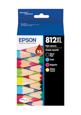 Epson DURABrite Ultra T812 Black/Cyan/Magenta/Yellow High Yield Ink Cartridge (T812XL-XCS)