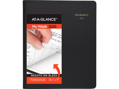 2025 AT-A-GLANCE 8.25 x 11 Weekly Appointment Book, Faux Leather Cover, Black (70-950-05-25)