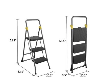 Cosco Commercial 3-Step Folding Stool, 300 lb Capacity, Gray (CSC11839GGO)