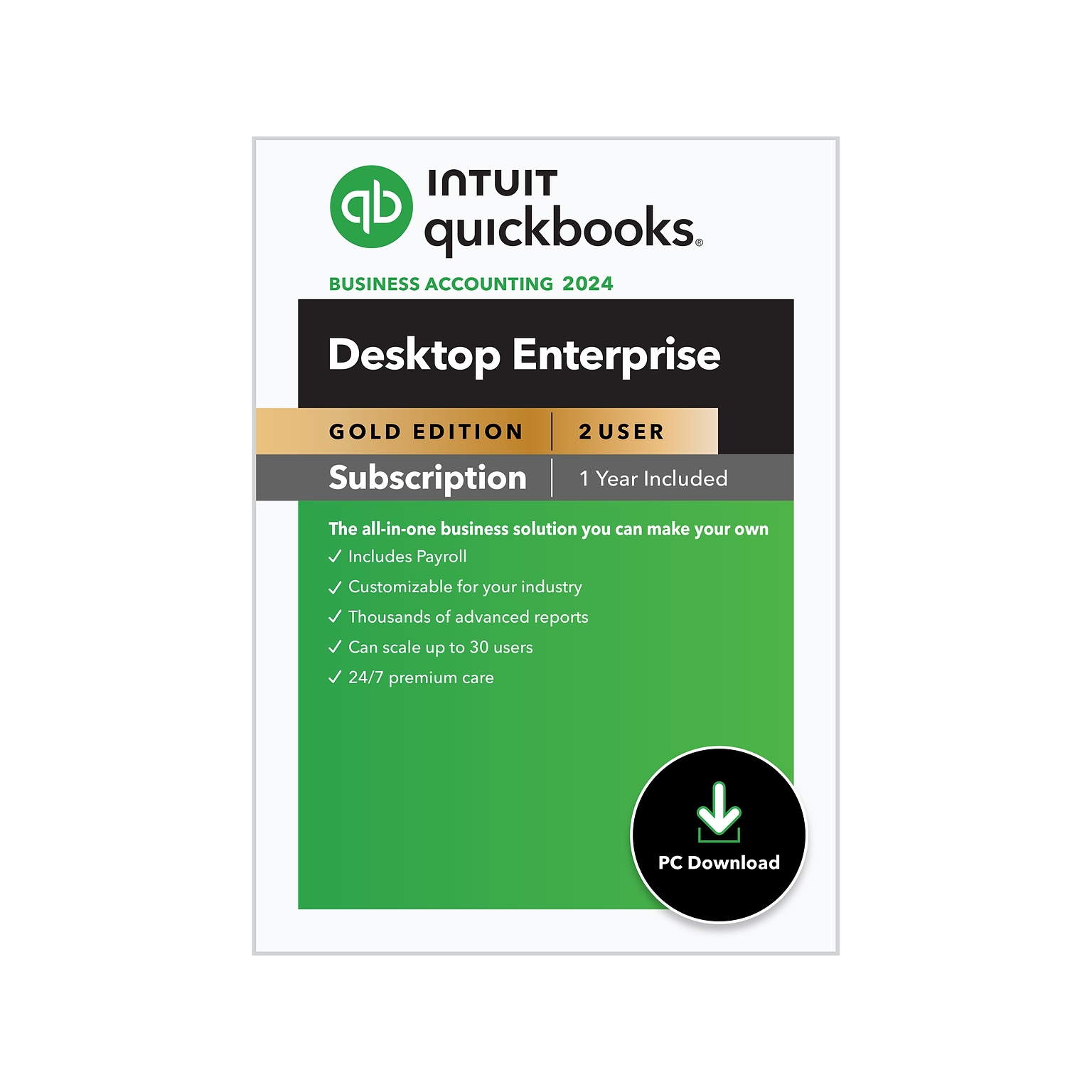 QuickBooks Desktop Enterprise Gold 2024 for 2 Users, 1Year
