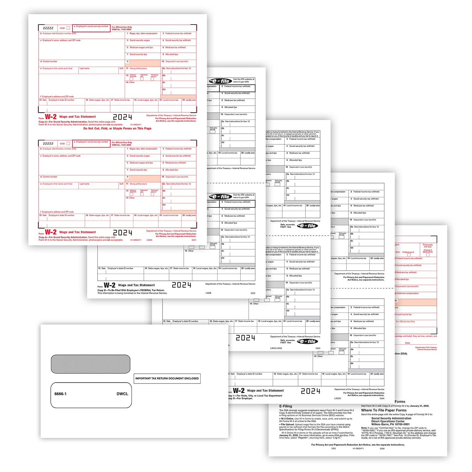 ComplyRight 2024 W-2 Tax Form Tax Form Set with Envelopes, 8-Part, 2-Up, 50/Pack (95218E)