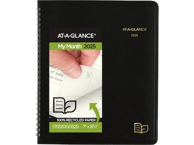 2025 AT-A-GLANCE Recycled 7 x 8.75 Monthly Planner, Faux Leather Cover, Black (70-120G-05-25)