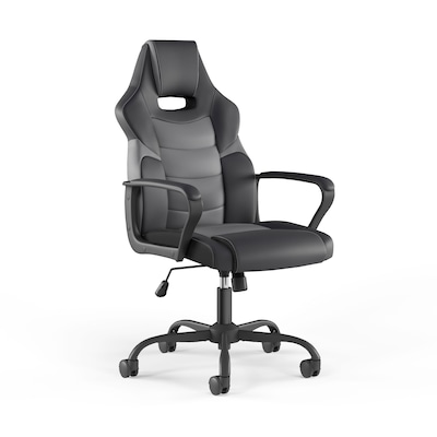 Staples Emerge Vector Luxura Faux Leather Gaming Chair, Black & Gray  (61108) | Quill.com