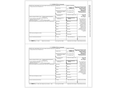 ComplyRight 2022 1099-K Payee Copy B Tax Form, 2-Up, 100/Pack (5326)