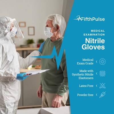 Fifth Pulse Powder Free Nitrile Exam Gloves, Latex Free, XS, Black, 100 Gloves/Box (FMN100393)