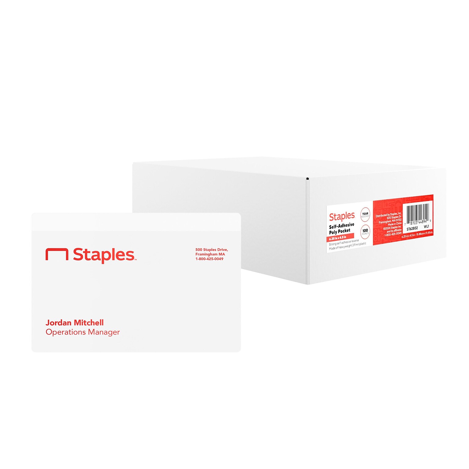 Staples Self-Adhesive Poly Pockets, Clear, 100/Pack (ST62802)