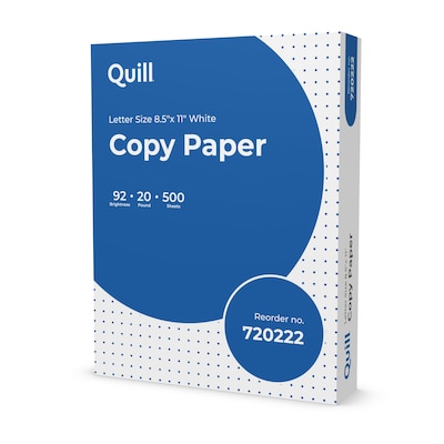 Quill Brand® 8.5" x 11" Copy Paper, 20 lbs., 92 Brightness, 500 Sheets/Ream (720222RM)