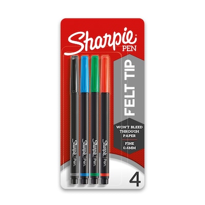Sharpie Pen Felt Pens, Fine Point, 0.4 mm, Assorted Ink, 4 Pack