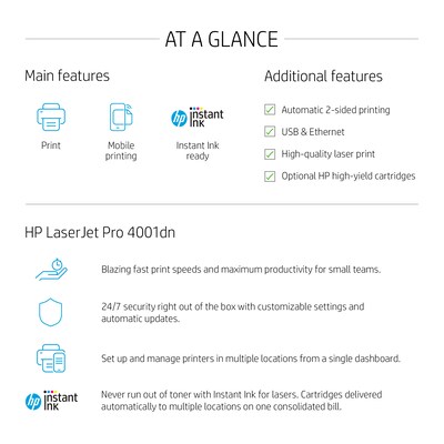 HP LaserJet Pro 4001dn Laser Printer, Easy Setup, Mobile Print, Advanced  Security, Best for Office, | Quill.com
