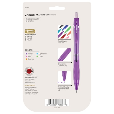 uni-ball Jetsream Elements Ballpoint Pens, Medium Point, 1.0mm, Assorted Ink, 5/Pack (70138)