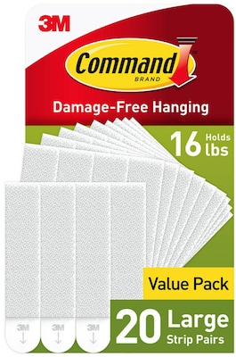 Command Large Hanging Strips, 16 lb., White, 20 Pairs/Pack (17206-20NA)