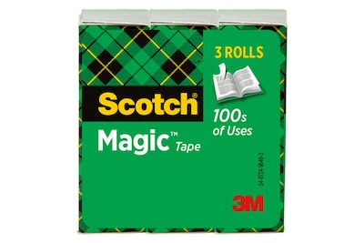 Scotch Magic Invisible Clear Tape Refill, 1 x 72 yds., 3 Core, Clear, 3 Rolls/Pack (810-72-3PK)