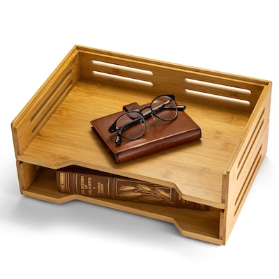 Officemate® Bamboo 2 Compartments Stackable Side Load Letter Trays, 2/PK.  Helps keep your workspace