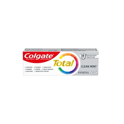 Colgate Total® Clean Mint Toothpaste, 0.88 oz Tube, 8 Tubes/Bag, 18 Bags/Carton