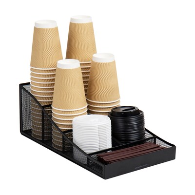 Mind Reader 7-Compartment Metal Coffee Cup and Condiment Organizer, Black (COMP7MESH-BLK)