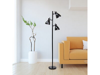 Creekwood Home Essentix 64" Metal Floor Lamp with Cone Shades (CWF-3002-BK)