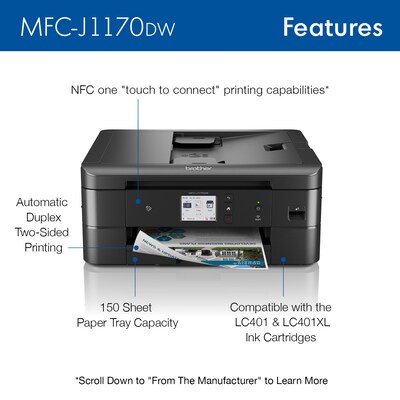 Brother MFC-J1170DW Wireless Inkjet Printer, All-In-One, Print, Scan, Copy, Fax, Refresh Subscriptio