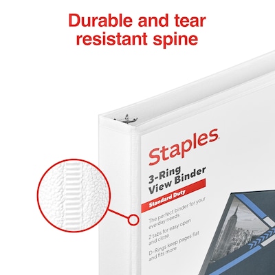 Staples 1" 3-Ring View Binder, D-Ring, White (55406/26432)